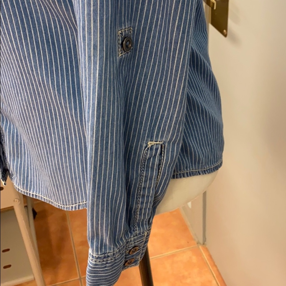 Seven 7 Striped Denim Shirt - Size Small - Picture 4 of 11